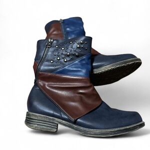 Stylish Blue and Brown Ankle Booties